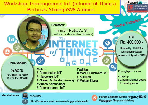 Workshop Pemrograman IoT (Internet of Things) Sabtu, 20 Agustus 2016